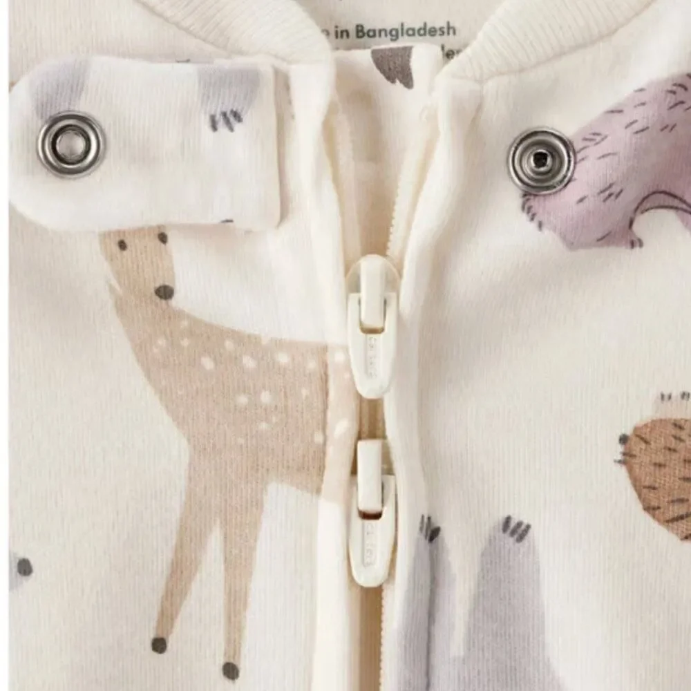 Carter's Cream with Woodland Animal print double zipper footie NWT size 9m